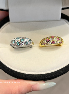 爆闪老钱风镶钻锆石戒指女