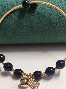 大小可调节开口手镯天然黑玛瑙