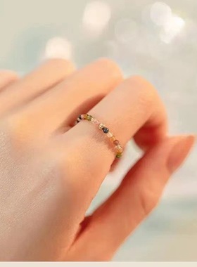 极细2毫米彩虹碧玺戒指