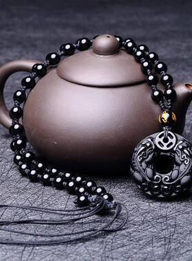 黑曜石貔貅平安扣吊坠