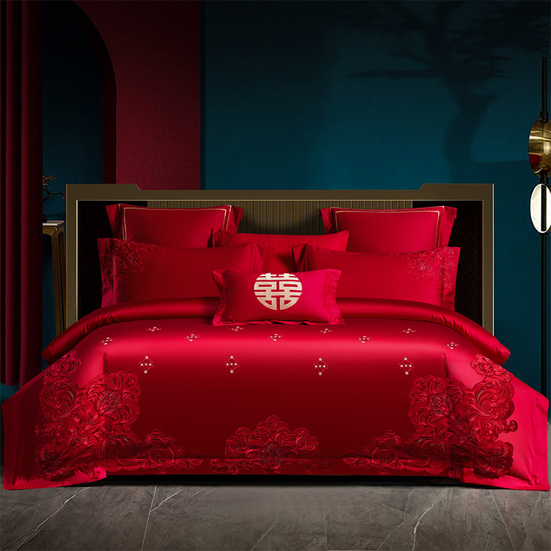 新婚红色婚庆四件套全棉大红色结婚床品套件喜庆被套床单床上用品,淘宝优惠券,粉丝福利购,淘宝优惠卷