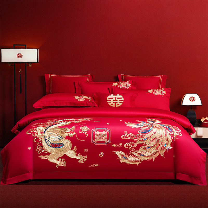 新婚红色婚庆四件套全棉大红色结婚床品套件喜庆被套床单床上用品,淘宝优惠券,粉丝福利购,淘宝优惠卷