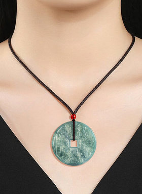 天然翡翠山鬼花钱平安吊坠