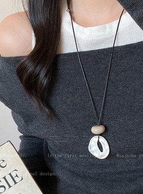 韩国简约不规则几何吊坠长款项链女小众高级感锁骨链气质百搭配饰