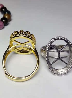 镀白金钱多多活口戒指托