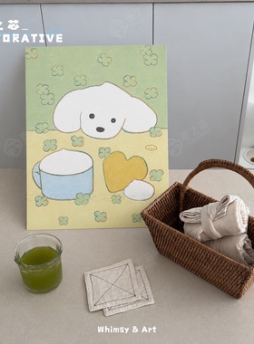 甜品小狗插画奶油风卧室房间布置装饰画芯可爱海报墙贴拍照背景
