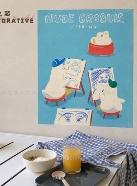趣味躺平萌宠英文插画治愈风卧室客厅书房装饰画芯海报墙贴壁饰画
