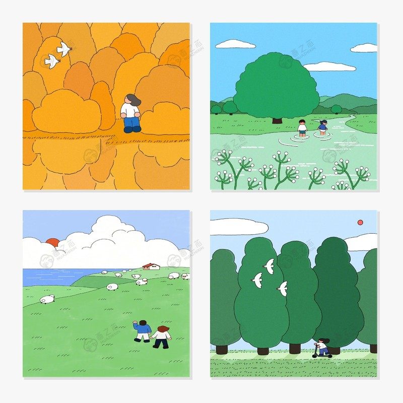 自然治愈狗狗草地树荫生活场景画玄关卧室装饰画芯油画布插画自粘,淘宝优惠券,粉丝福利购,淘宝优惠卷