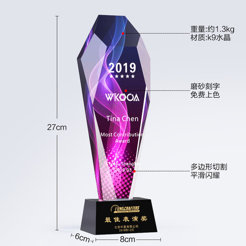 创意水晶奖杯颁奖奖牌定制优秀员工奖杯定制优秀党员志愿者纪念品 - 图2