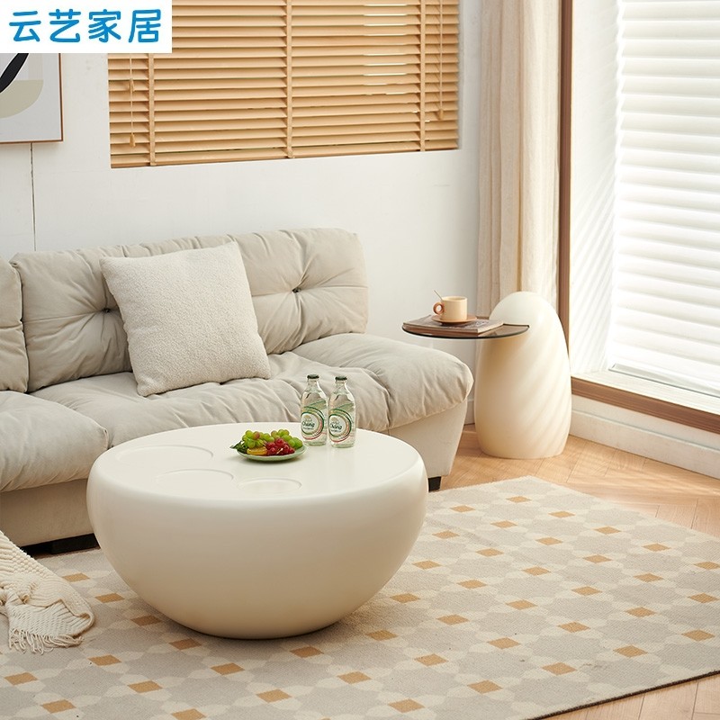 奶油风猫爪茶几客厅家用小户型高级感茶桌网红圆形茶几电视柜组合,淘宝优惠券,粉丝福利购,淘宝优惠卷