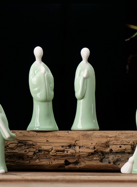 禅意陶瓷无相佛人物摆件客厅微景观茶道盆景鱼缸装饰摆设品工艺品