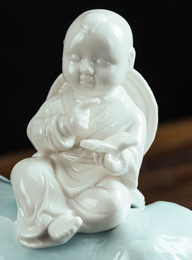 创意古风陶瓷牧童骑牛童子摆件人物招财旺丁桌面摆设家居中式装饰