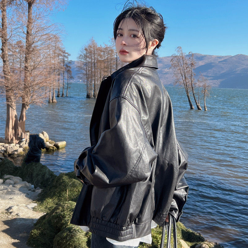 小个子2023新款黑色短款美式机车服 问梦皮衣