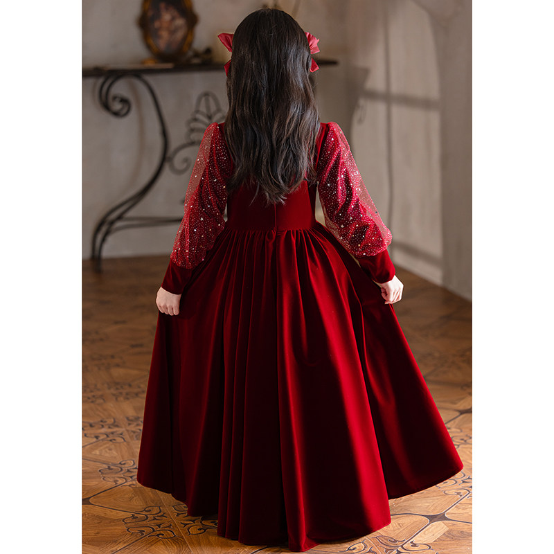 高端女童旗袍礼服裙秋冬红色丝绒厚款保暖长袖儿童公主过年拜年服,淘宝优惠券,粉丝福利购,淘宝优惠卷