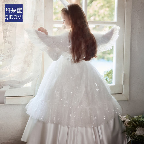 万圣节cos服装女童礼服可爱白色天使宝宝精灵角色扮演公主连衣裙 - 图3