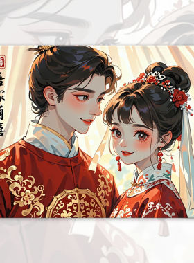 喜庆拼图1000片红色中国风中式婚礼木制礼物手工玩具潮玩情侣订婚