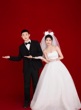 新娘结婚主婚纱头纱超仙森系珍珠花朵拍照头纱手套组合领证登记