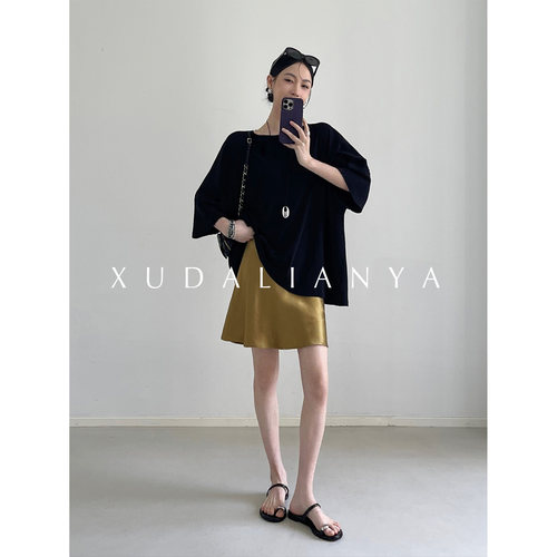 徐大脸吖定制 小众设计感上衣夏季慵懒心机露背拼接蕾丝宽松T恤女 - 图1