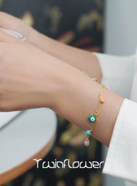 现货女款彩色眼睛吊坠项链