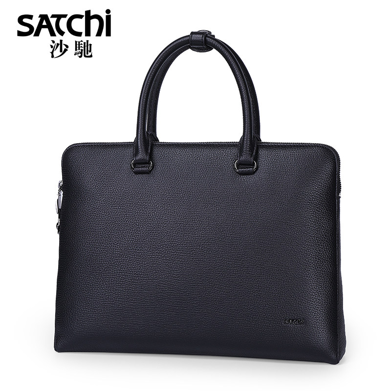 沙驰高档新款头层牛皮商务男士包包 satchi沙驰众赫男士包袋