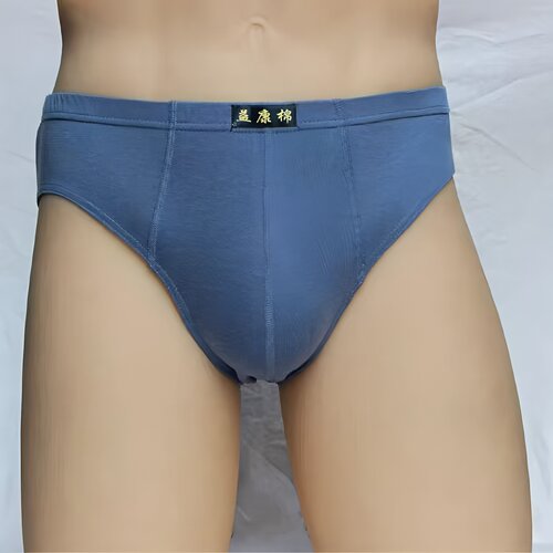 男士三角裤纯棉中腰男内裤纯色宽松底裤青年裤衩中年短裤舒适裤头 - 图0