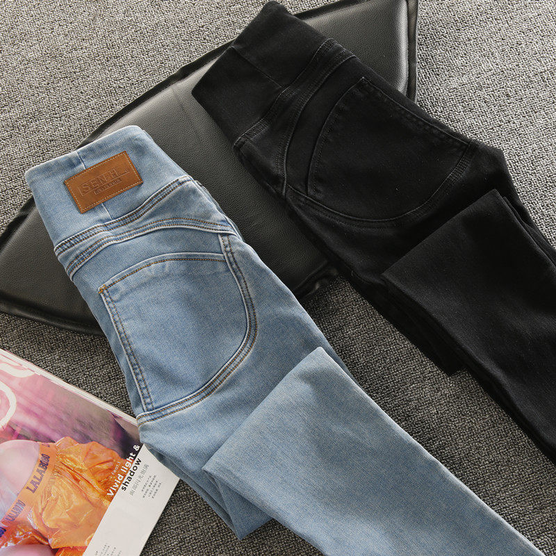 高腰小脚提臀性感浅蓝色新款牛仔裤 欧院女装牛仔裤