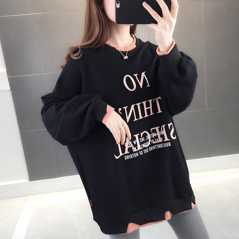 加绒秋冬潮ins韩版中长款宽松卫衣 舍妃卫衣/绒衫