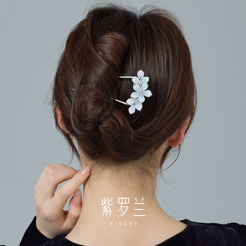 【紫罗兰正版】晶莹花发钗高档女时尚百搭高级感个性花朵款发饰 - 图0