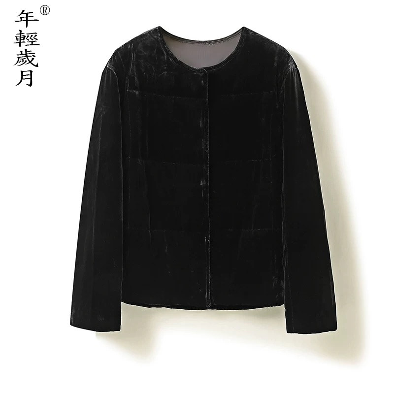 真丝丝绒羽绒服2026年秋冬新款百搭小香风短款90白鹅绒小个子外套