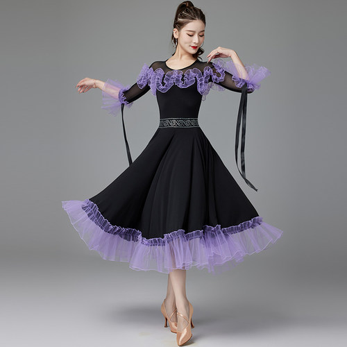 国标舞裙新款2026比赛表演出摩登华尔兹交谊际舞蹈大摆烫钻连衣裙 - 图0