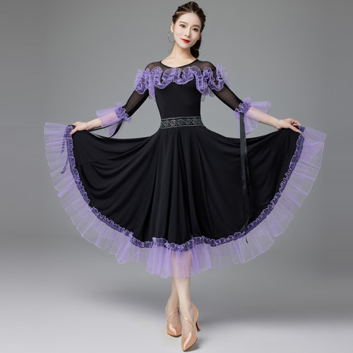 国标舞裙新款2026比赛表演出摩登华尔兹交谊际舞蹈大摆烫钻连衣裙 - 图2