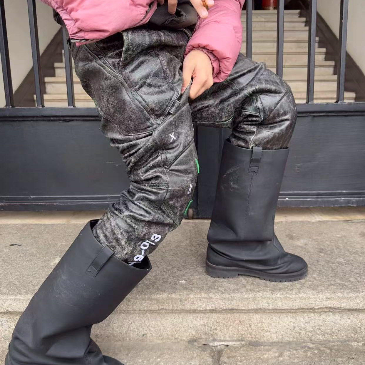 MRLEE's independent style hb heavy off-road racing model Bomber kanye's same style bursting leather pants