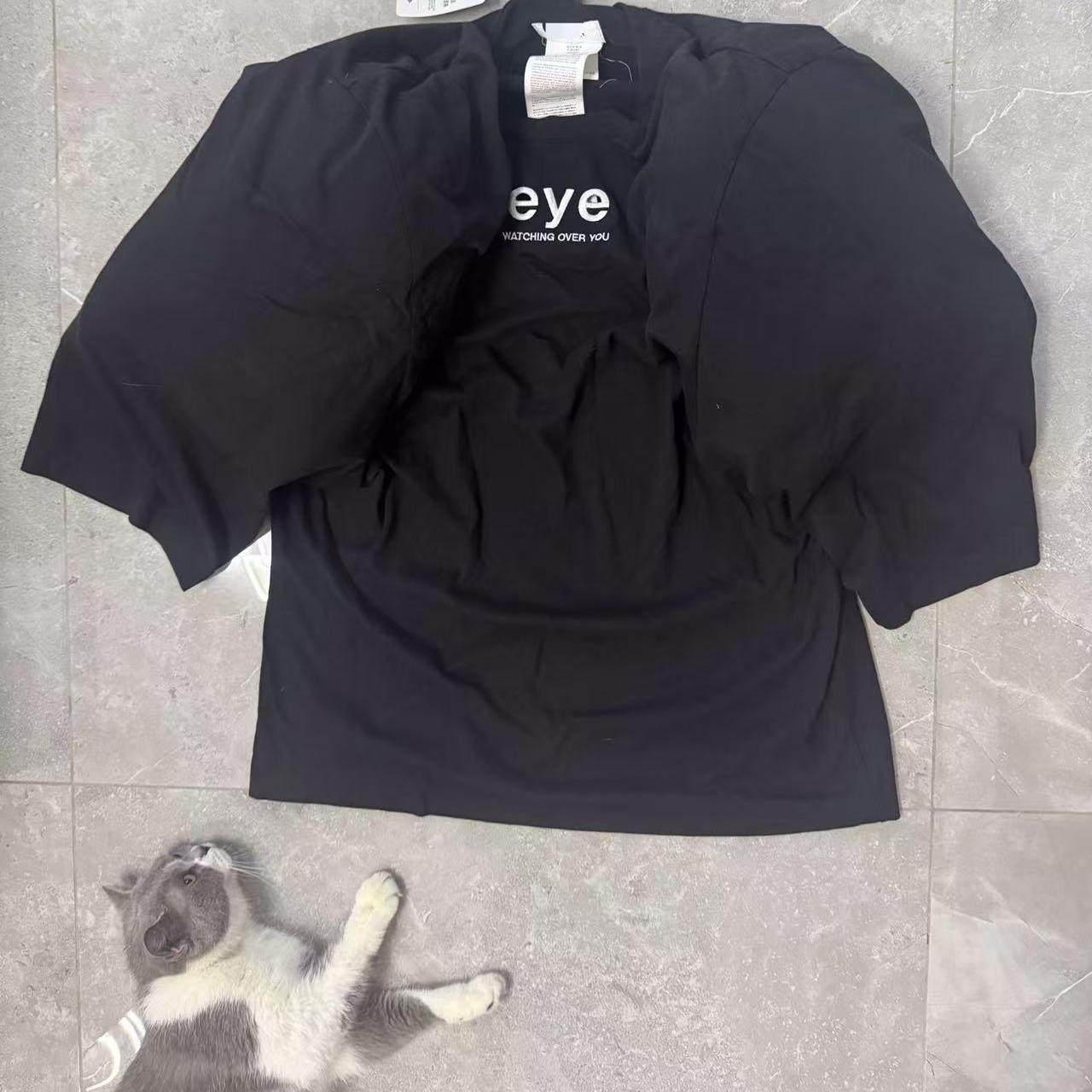 MRLEE independent style 23ss weird popular huge shoulder pads 7-quarter sleeve T-shirt hollow staring eye