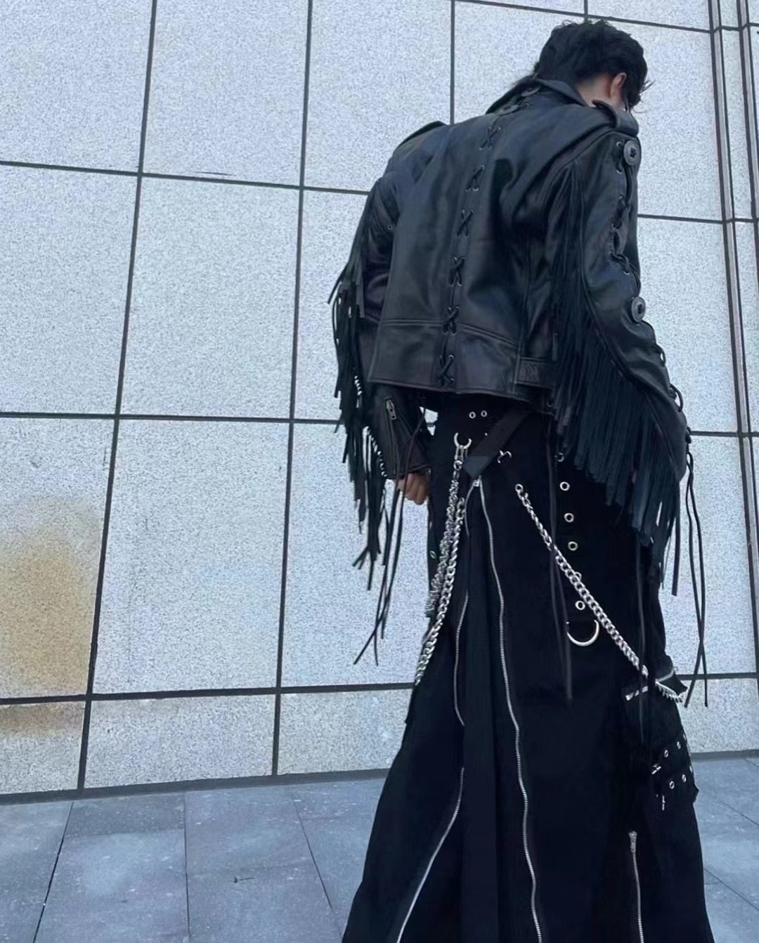 Balenciaga SS19 Runway Fringe Black Leather Biker Jacket