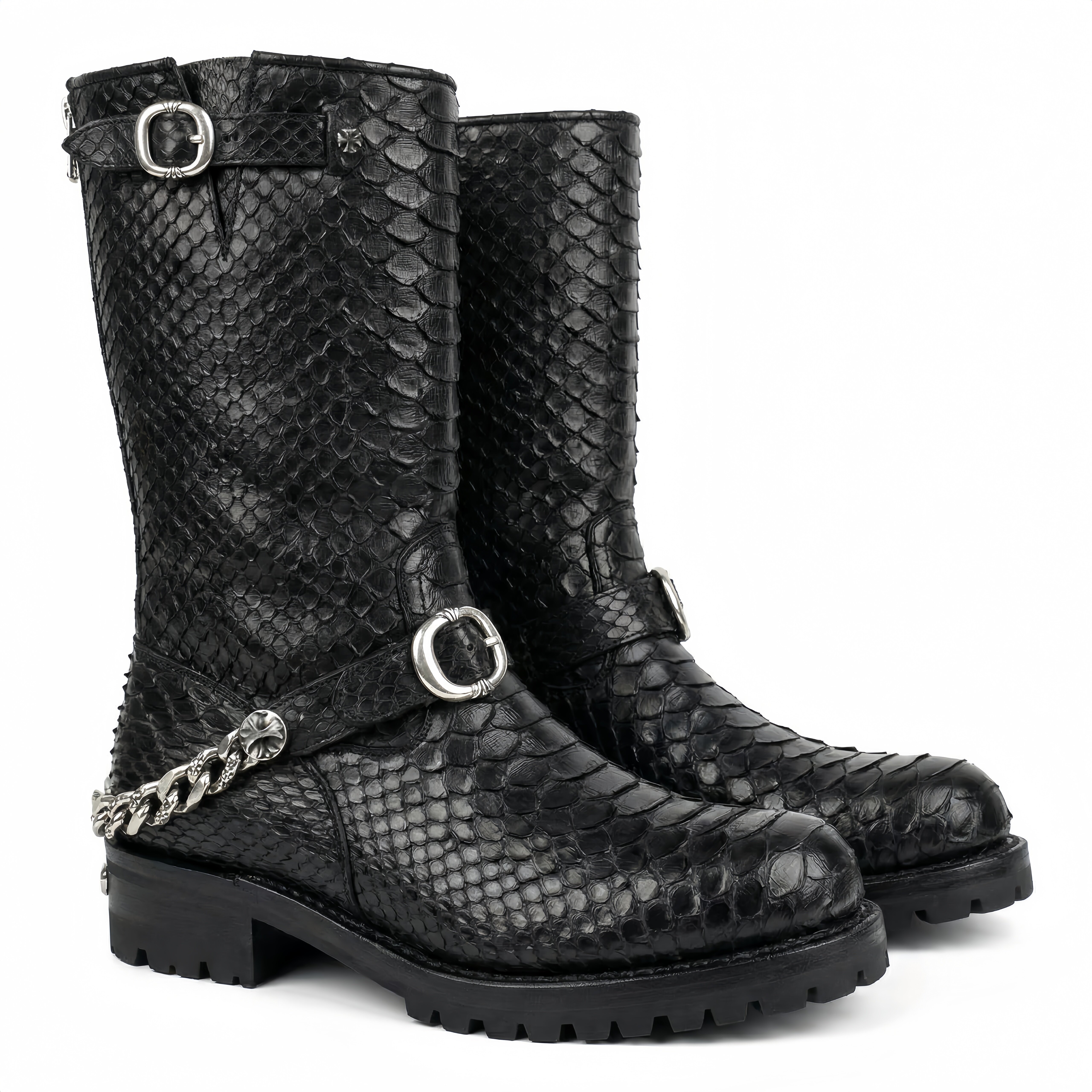 MRLEE's own style luxury python boots, 925 silver jewelry, natural scales with a noble aura