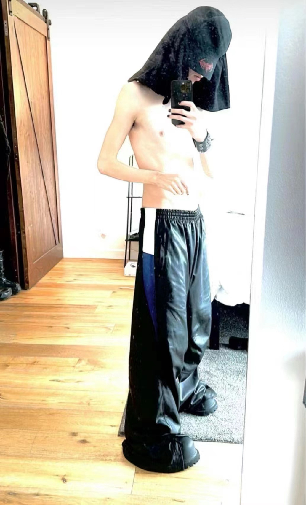 MRLEE independent style 22FWSportyBTracksuit 3B sports color matching loose calfskin pants
