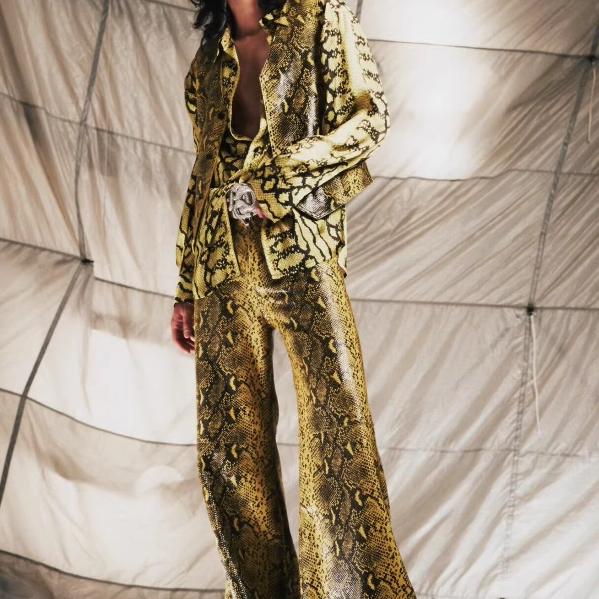 MRLEE's independent style knife-cut python pattern luxury calfskin wide-leg trousers pioneer quality high-end trousers