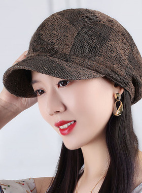 夏季新款短沿贝雷帽女士帽子英伦八角帽春秋百搭韩版时尚画家休闲