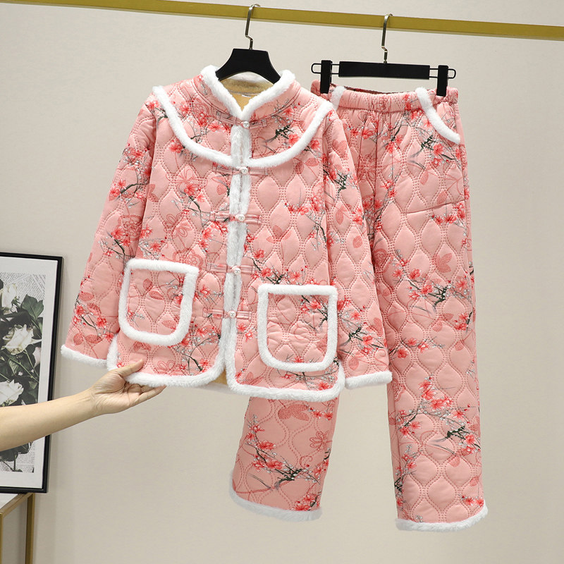 羊羔绒花棉袄套装女新款冬季盘扣居家服加绒睡衣女棉服外套加厚裤,淘宝优惠券,粉丝福利购,淘宝优惠卷