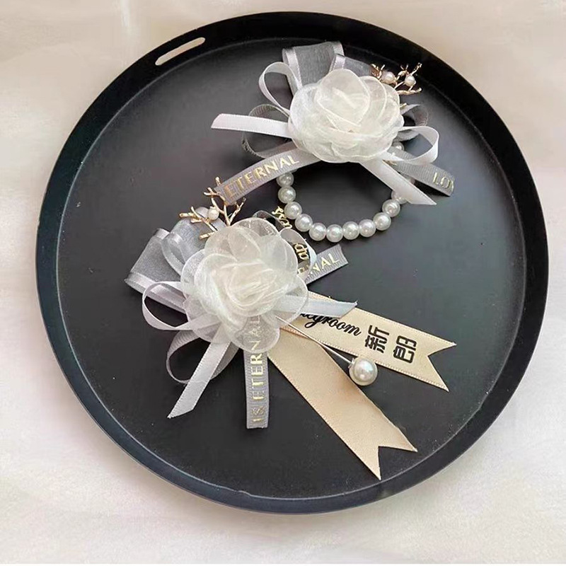 伴娘手腕花新娘姐妹团手花森系韩式婚礼结婚手环父母新郎伴郎胸花 - 图0