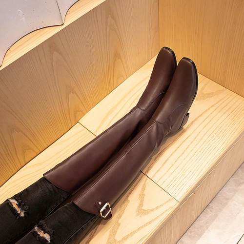 外贸大码长靴女不过膝高跟2021新秋冬显瘦小个子骑士靴粗跟高筒靴 - 图0