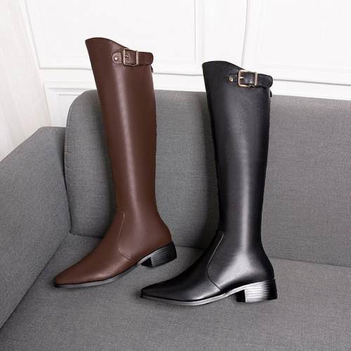 外贸大码长靴女不过膝高跟2021新秋冬显瘦小个子骑士靴粗跟高筒靴 - 图2