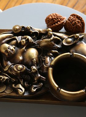 铜万福全铜烟灰缸复古办公室摆件