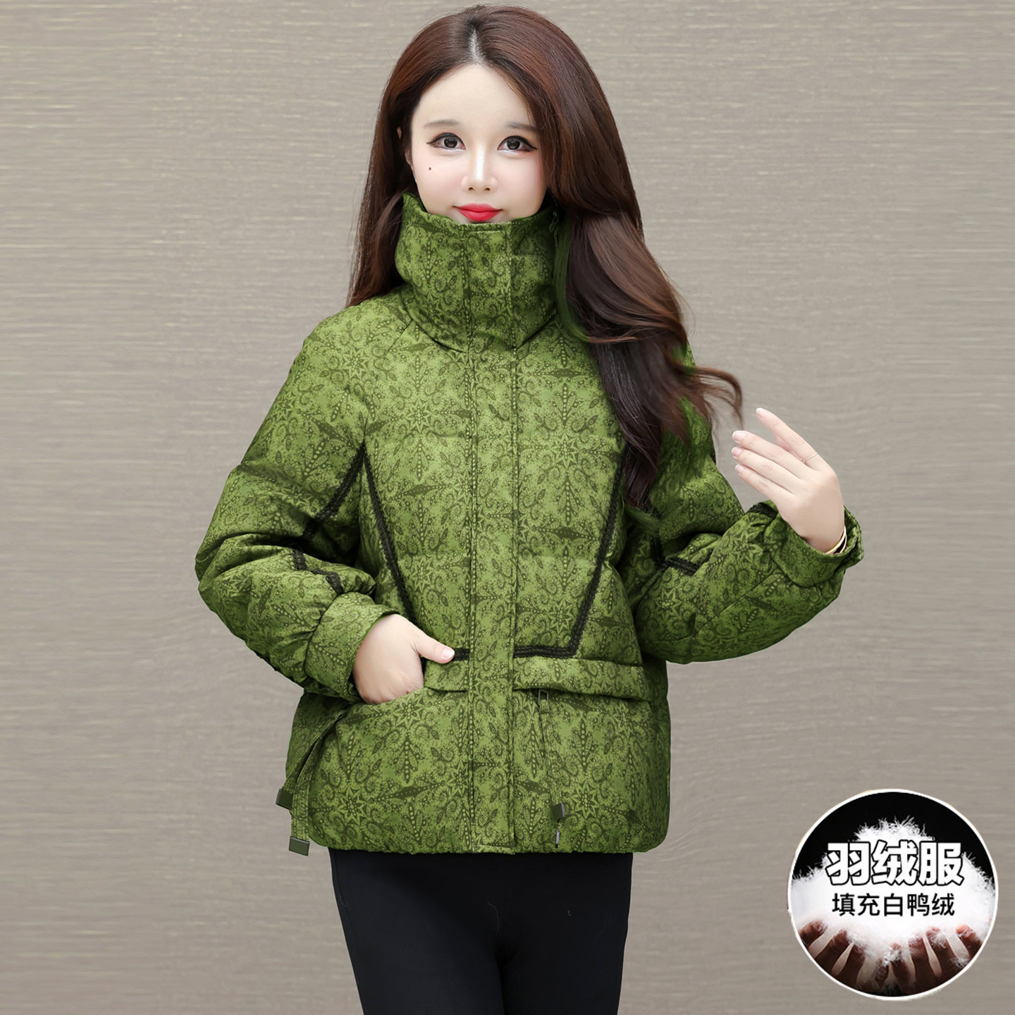 国风印花短款羽绒服女2025冬季新款立领加厚保暖小个子白鸭绒外套,淘宝优惠券,粉丝福利购,淘宝优惠卷