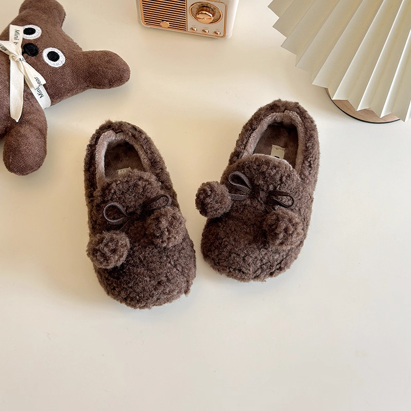 真皮女童加绒棉鞋2025冬季新款女孩双毛毛球外穿二棉鞋女宝豆豆鞋,淘宝优惠券,粉丝福利购,淘宝优惠卷