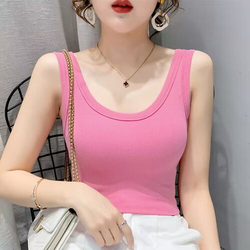 新款螺纹棉背心女外穿春季遮副乳内搭吊带无袖防走光打底上衣女夏 - 图1