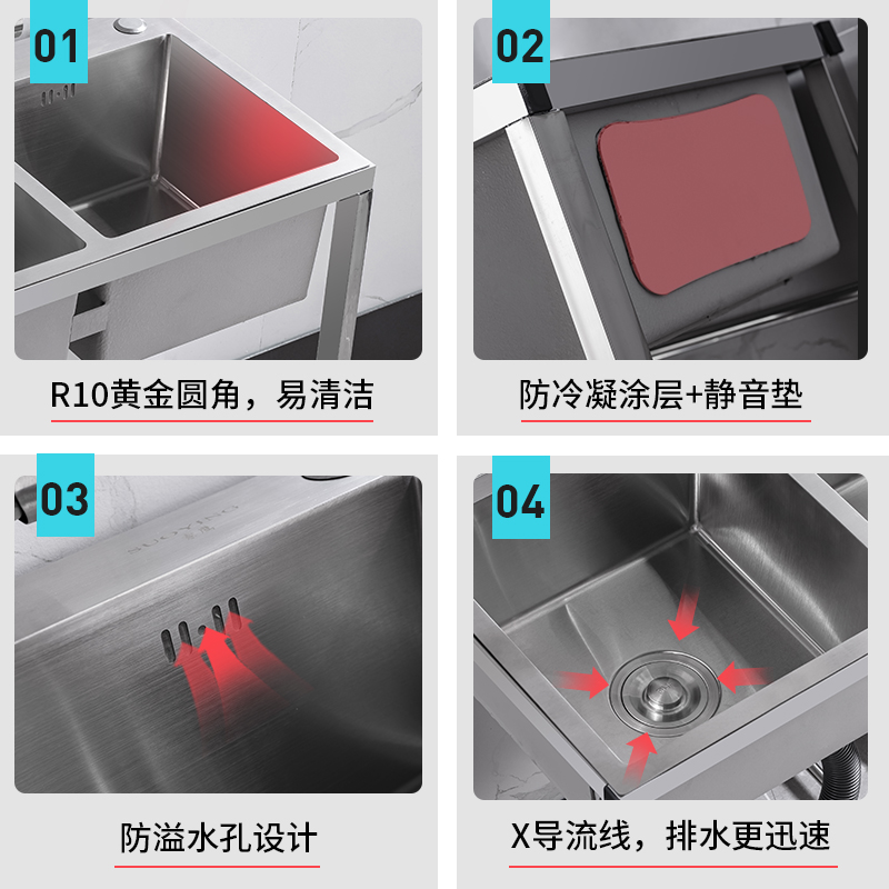 不锈钢水槽双槽洗菜盆带支架厨房家用洗碗池手工盆加厚水池洗碗槽 - 图2