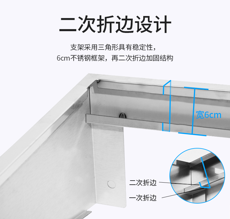 索鹰厨房不锈钢水槽带墙上三角支架洗菜盆水池双槽商用食堂洗碗池 - 图2