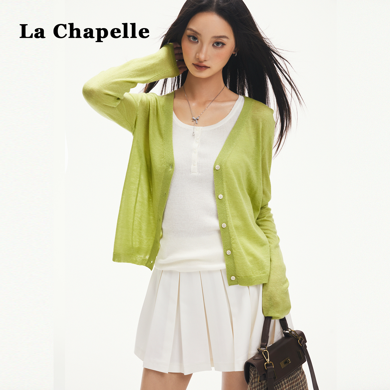 拉夏贝尔小香风羊毛长袖针织开衫外套女2025新款宽松慵懒早秋上衣 - 图1