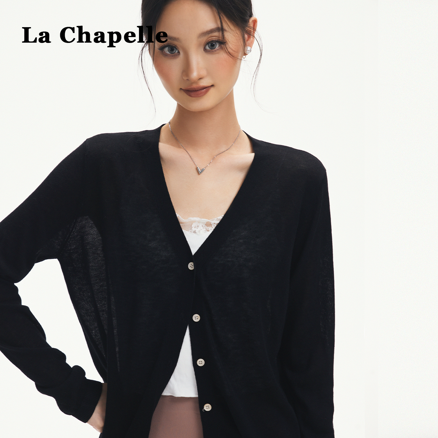 拉夏贝尔小香风羊毛长袖针织开衫外套女2025新款宽松慵懒早秋上衣 - 图3